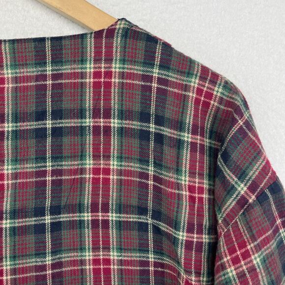 GOODNIGHT Nightshirt Mens L-XL Flannel Plaid Long Sleeve Pajama PJ Cotton Red - Picture 9 of 14